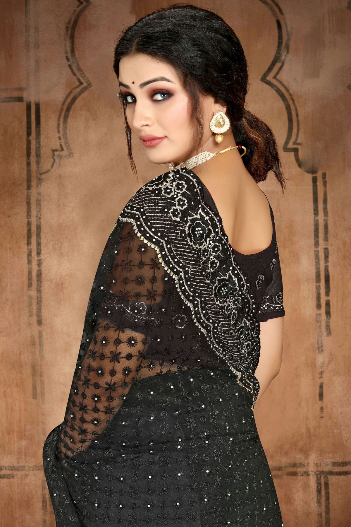 Black Colour Net Saree SD1090750 A