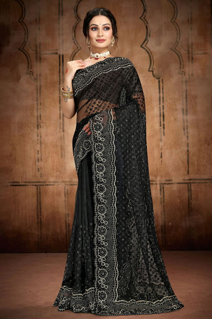 Black Colour Net Saree SD1090750