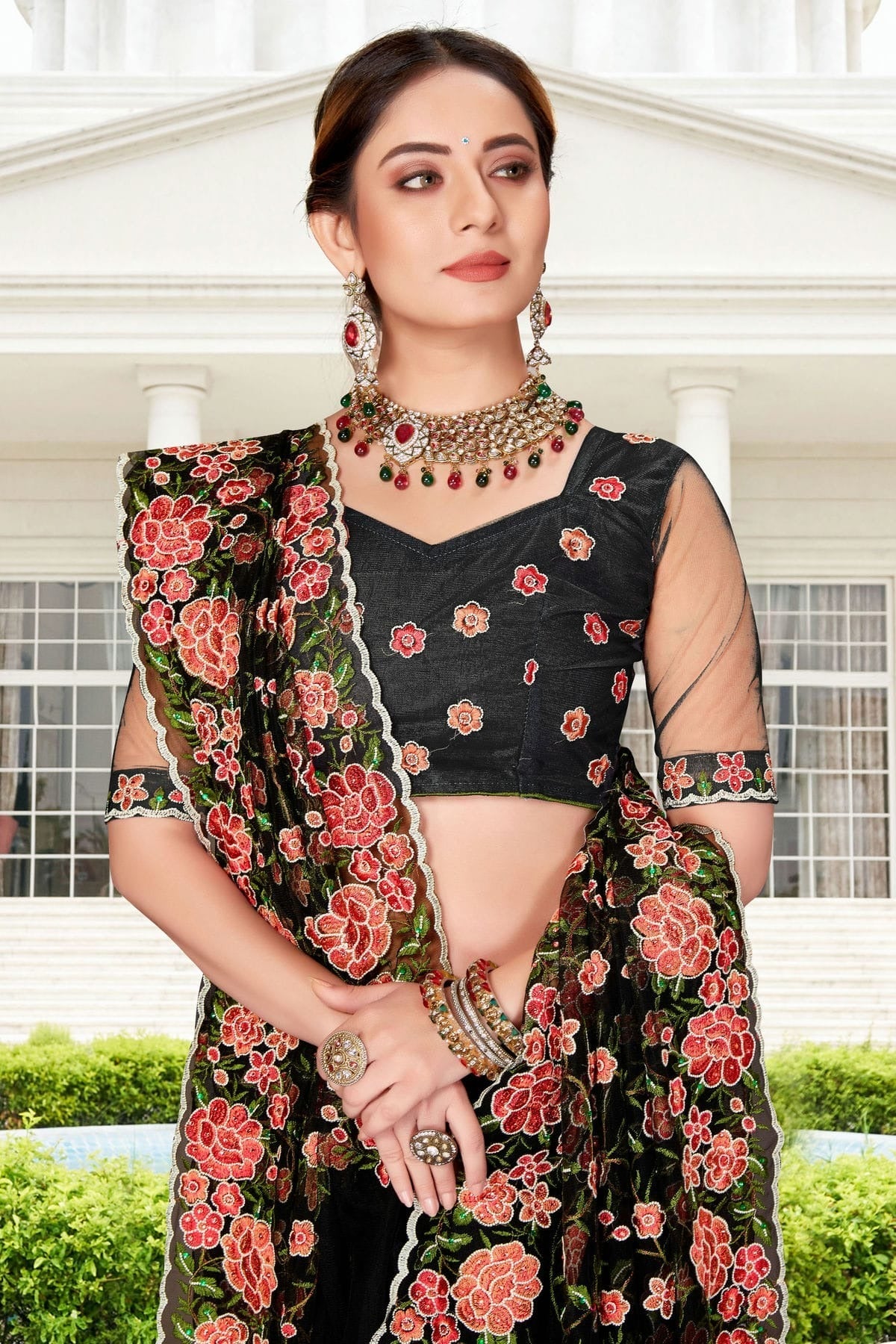Black Colour Net Saree SD1090758 A