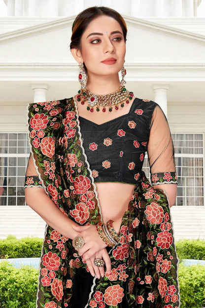 Black Colour Net Saree SD1090758 A