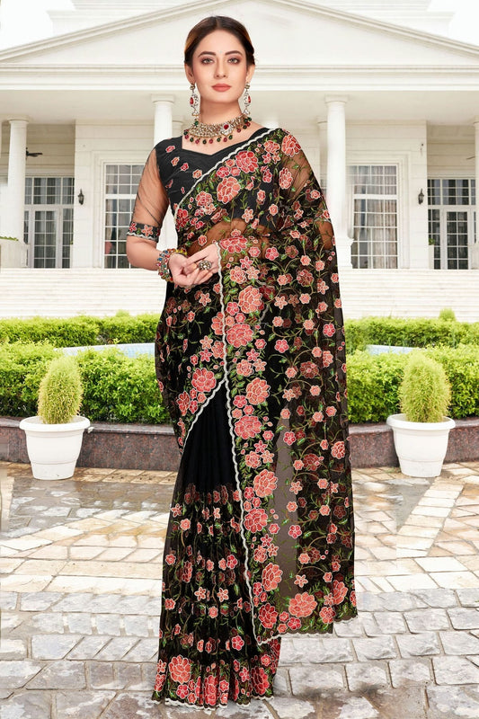 Black Colour Net Saree SD1090758