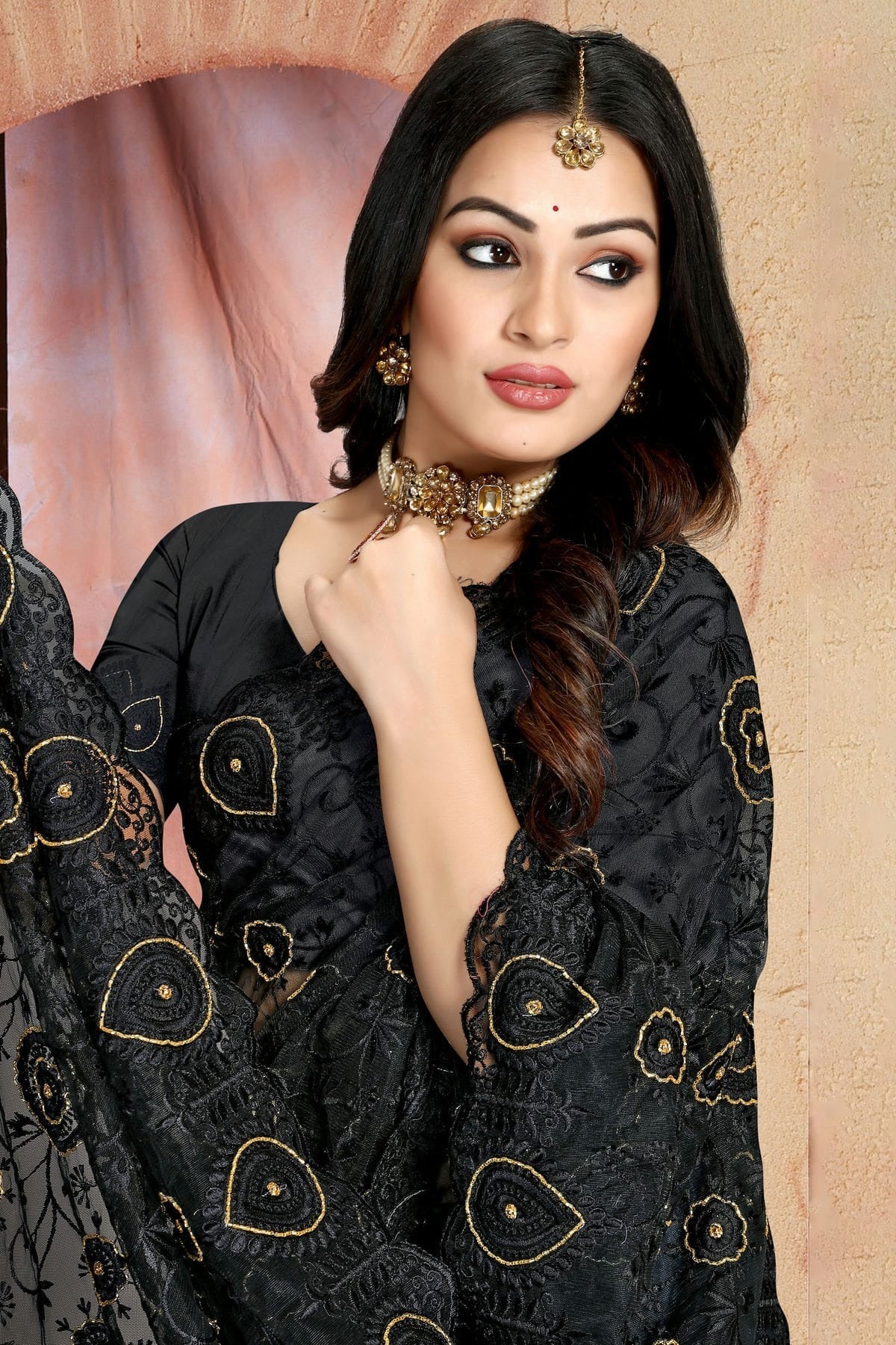 Black Colour Net Saree SD1090818 A