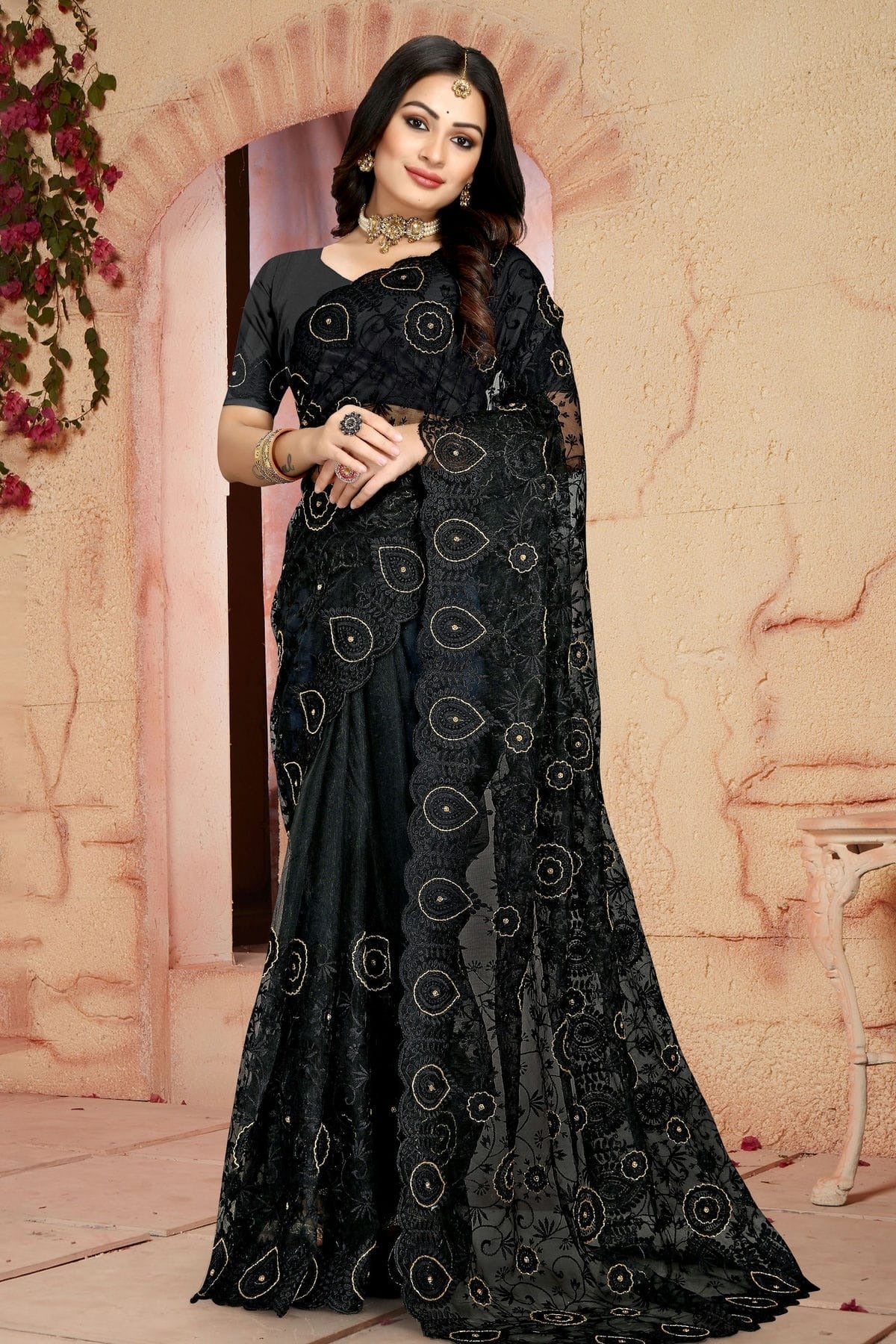 Black Colour Net Saree SD1090818
