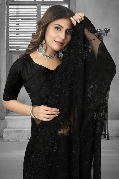 Black Colour Net Saree SD1090839 A