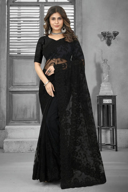 Black Colour Net Saree SD1090839