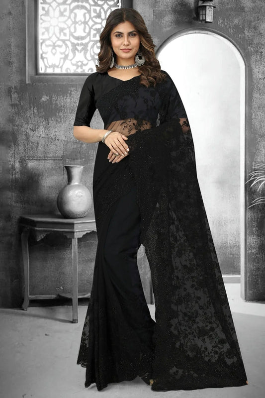 Black Colour Net Saree SD1090846