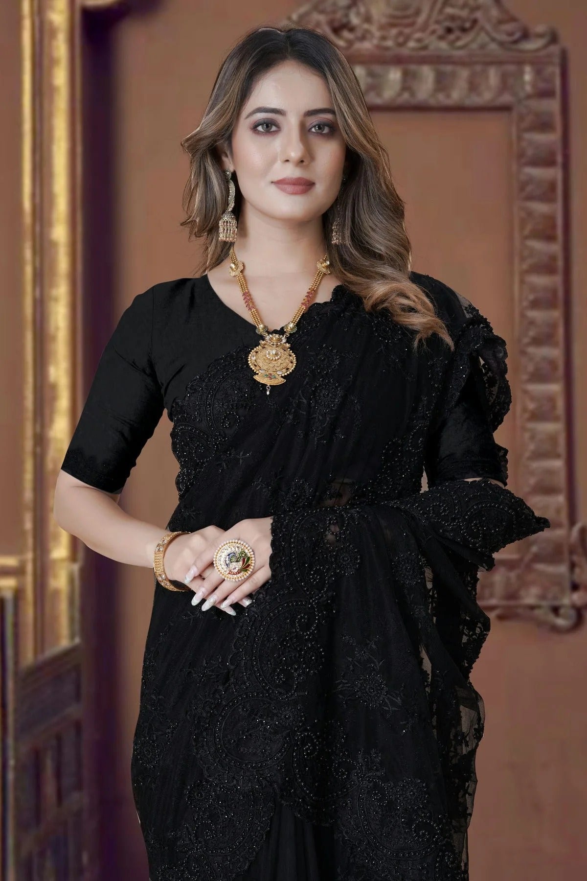 Black Colour Net Saree SD1090905 A