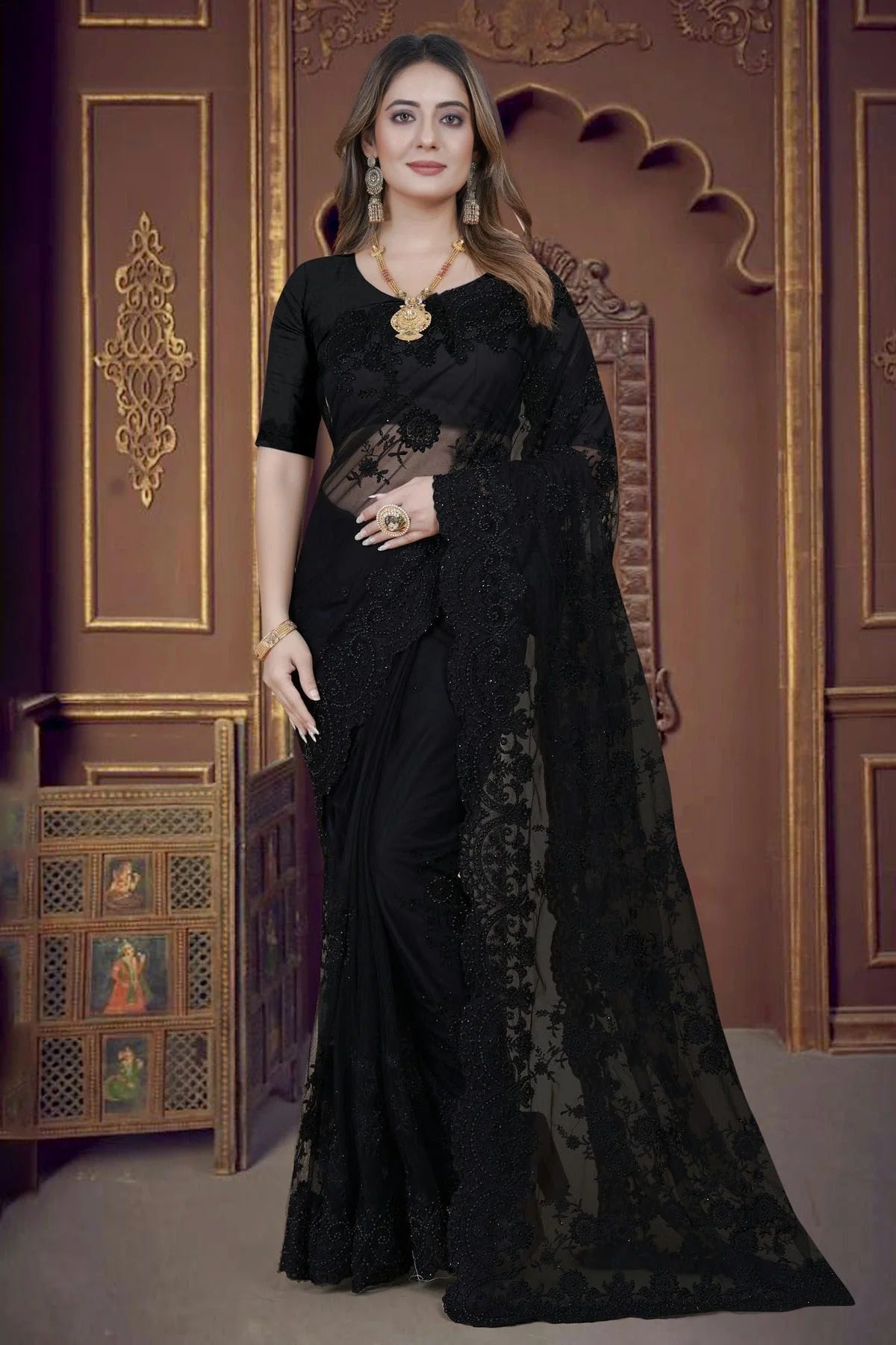 Black Colour Net Saree SD1090905