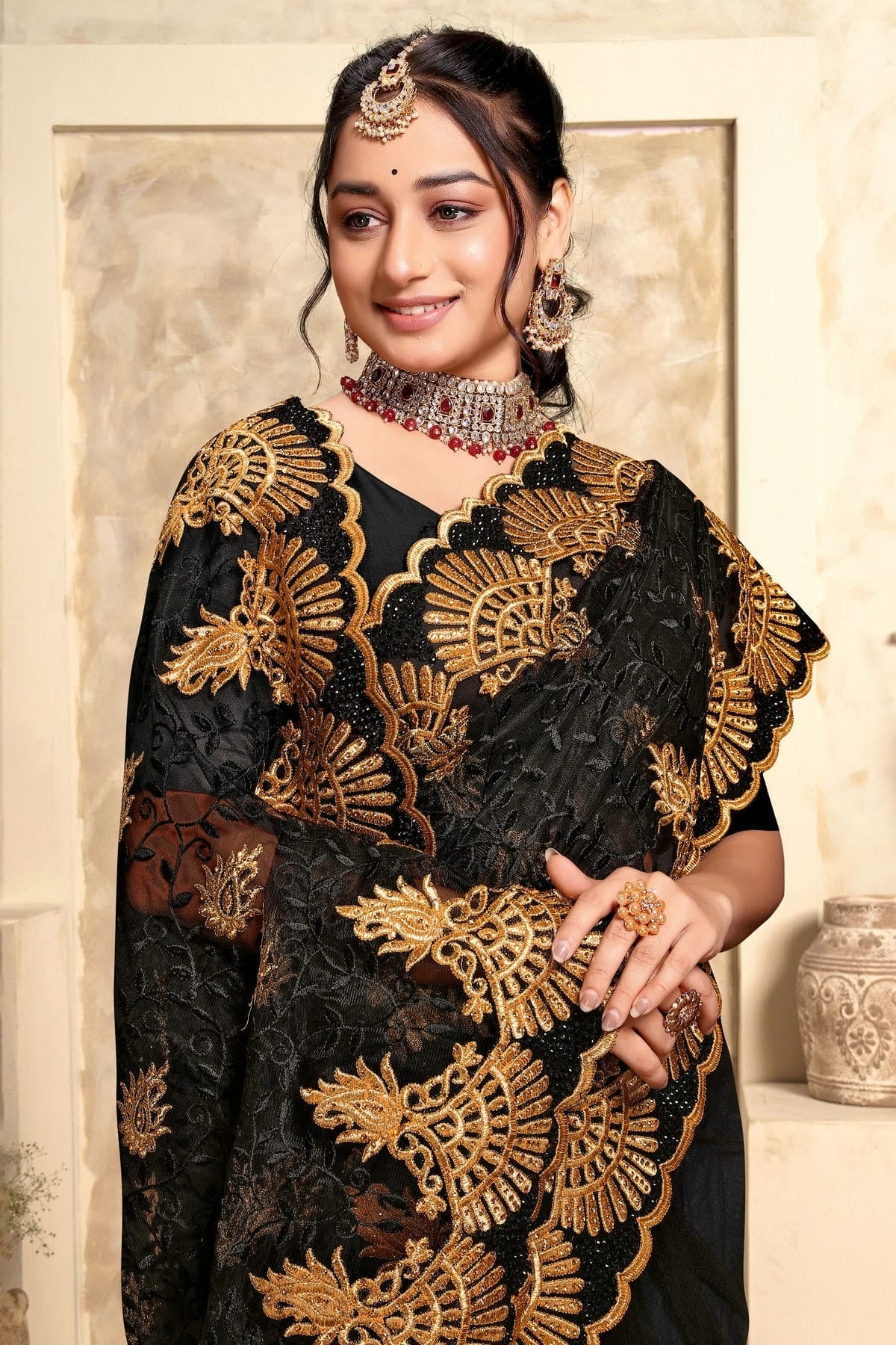 Black Colour Net Saree SD1090982 A