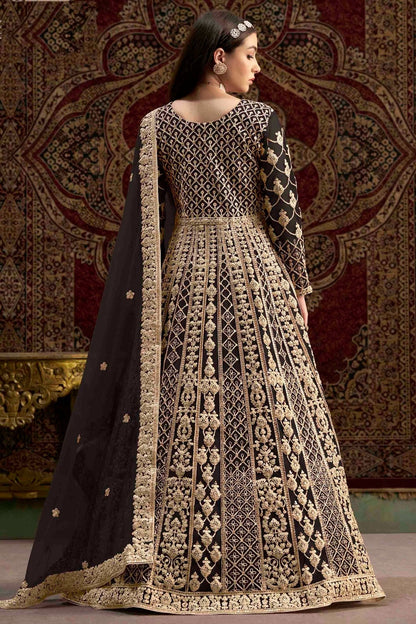 Black Colour Net Semi Stitched Anarkali Suit SM1050695 A