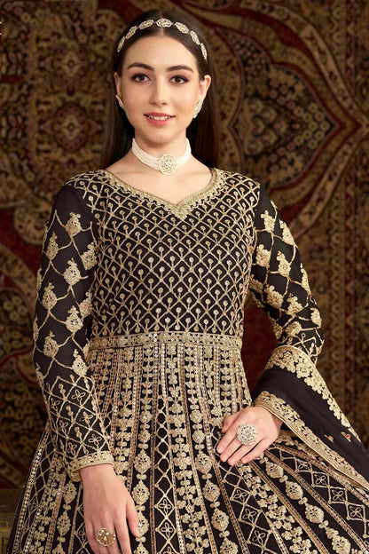 Black Colour Net Semi Stitched Anarkali Suit SM1050695 B