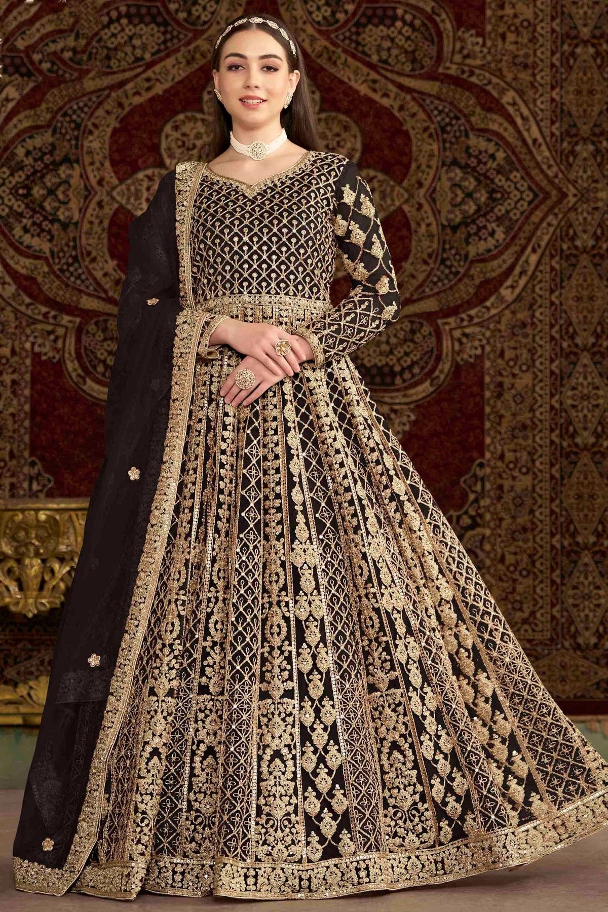 Black Colour Net Semi Stitched Anarkali Suit SM1050695