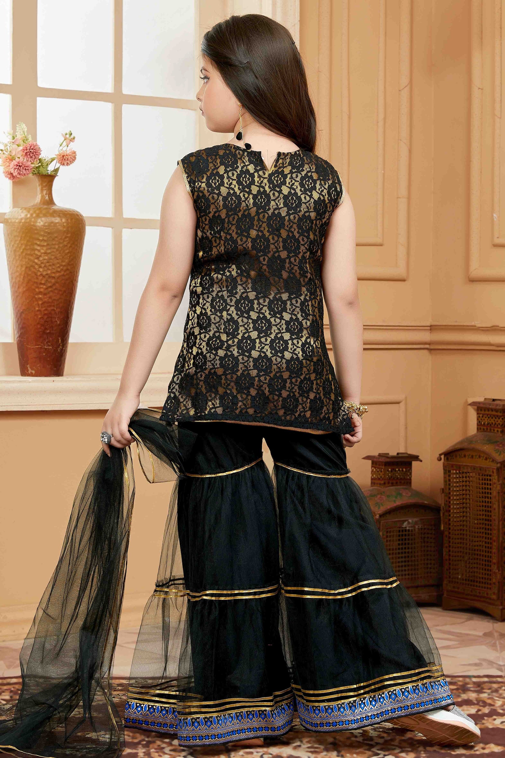 Black Colour Net Sharara Suit GW1070759 A