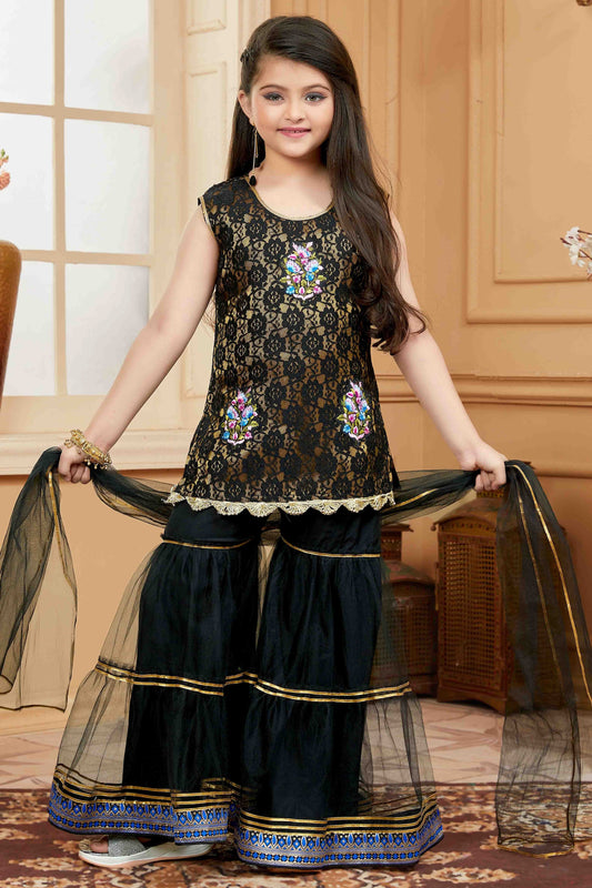 Black Colour Net Sharara Suit GW1070759