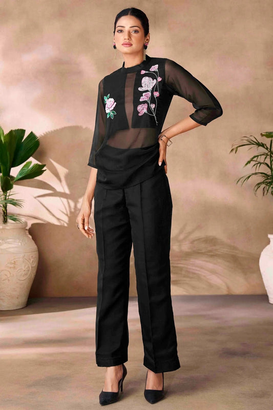 Black Colour Organza Co Ord Suit TP1080956