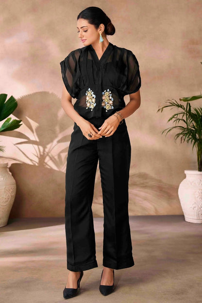 Black Colour Organza Co Ord Suit TP1080957 A