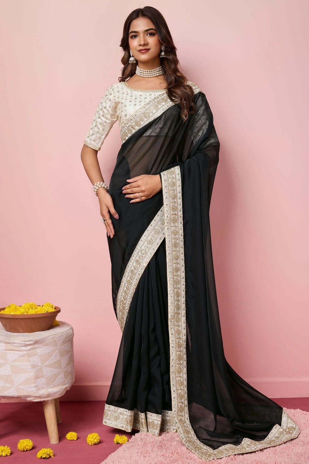 Black Colour Organza Designer Saree SD1110945