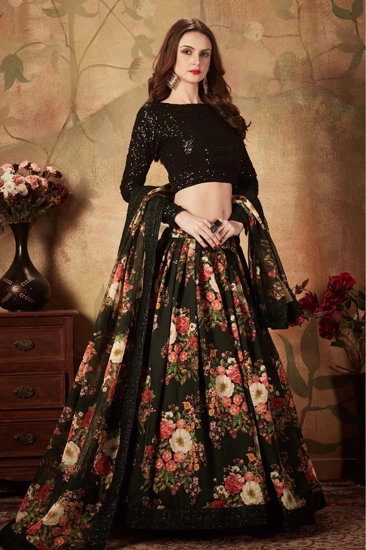 Black Colour Organza Lehenga Choli LC1010085 A