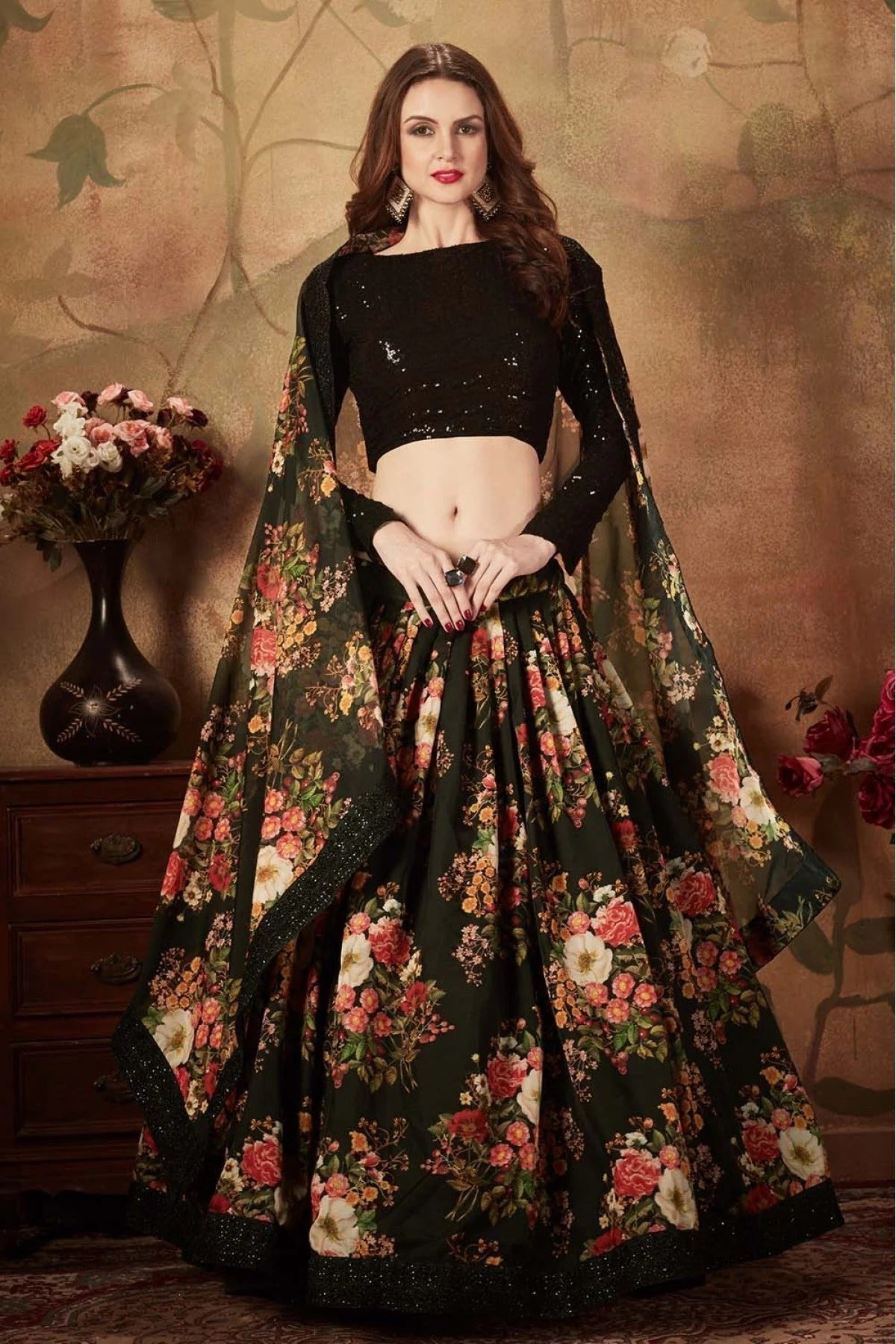 Black Colour Organza Lehenga Choli LC1010085 B