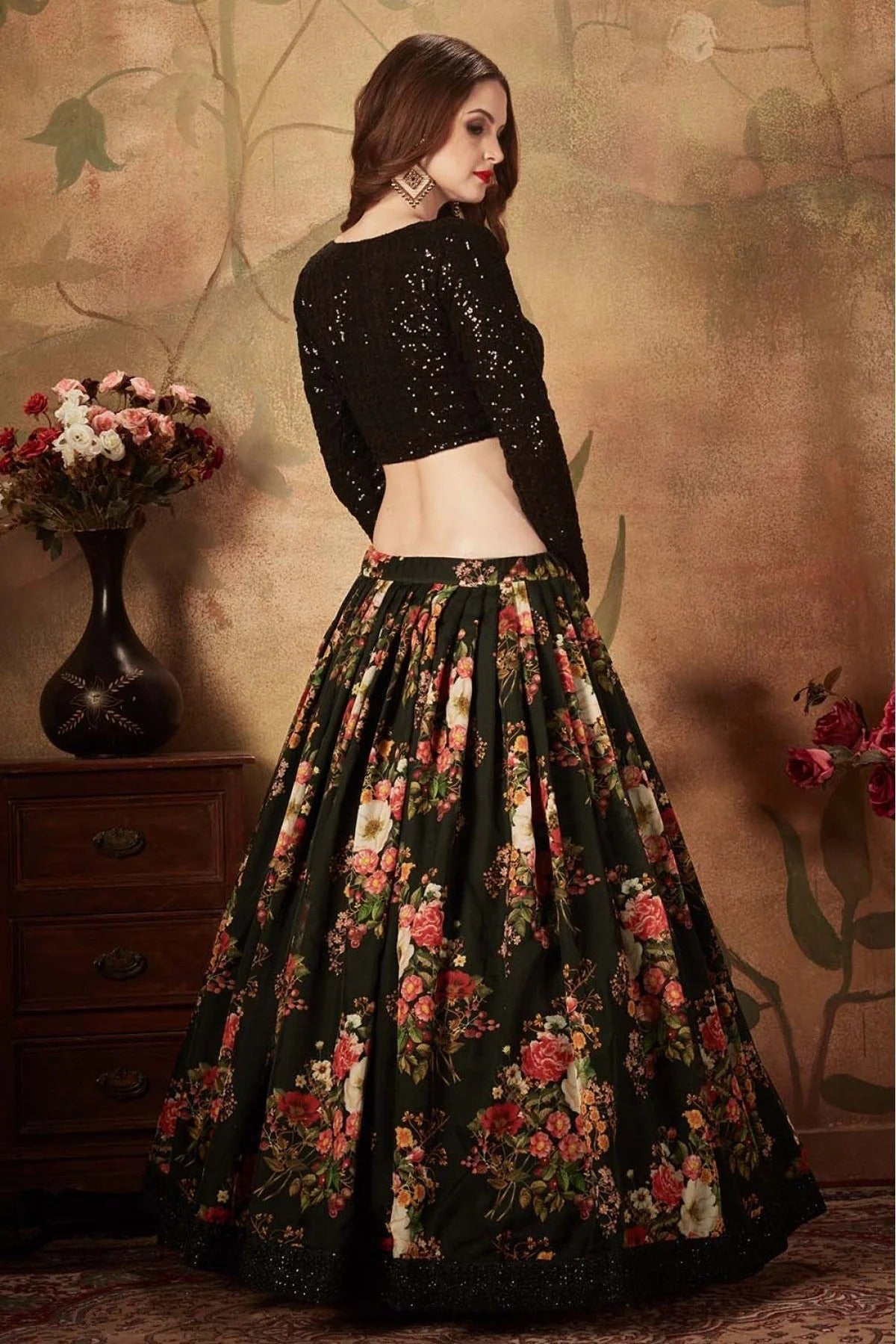 Black Colour Organza Lehenga Choli LC1010085 C