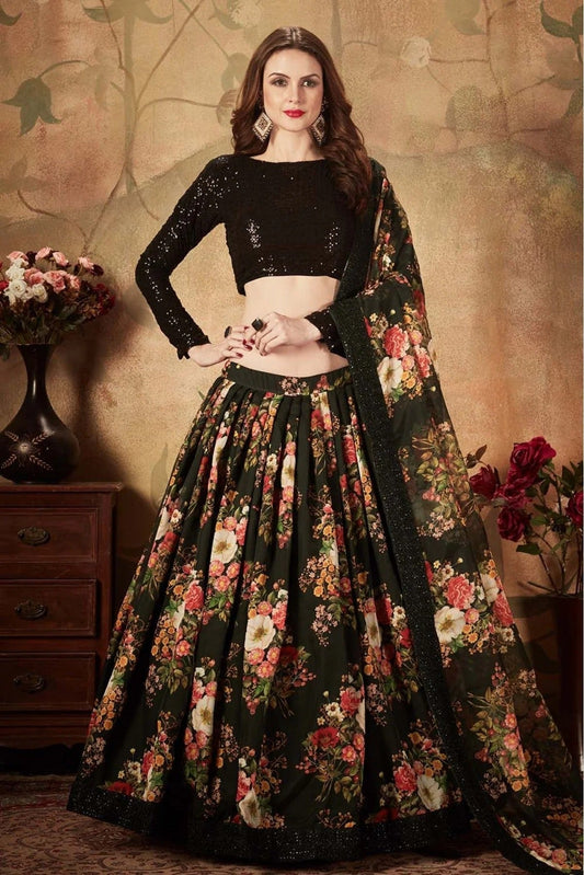 Black Colour Organza Lehenga Choli LC1010085