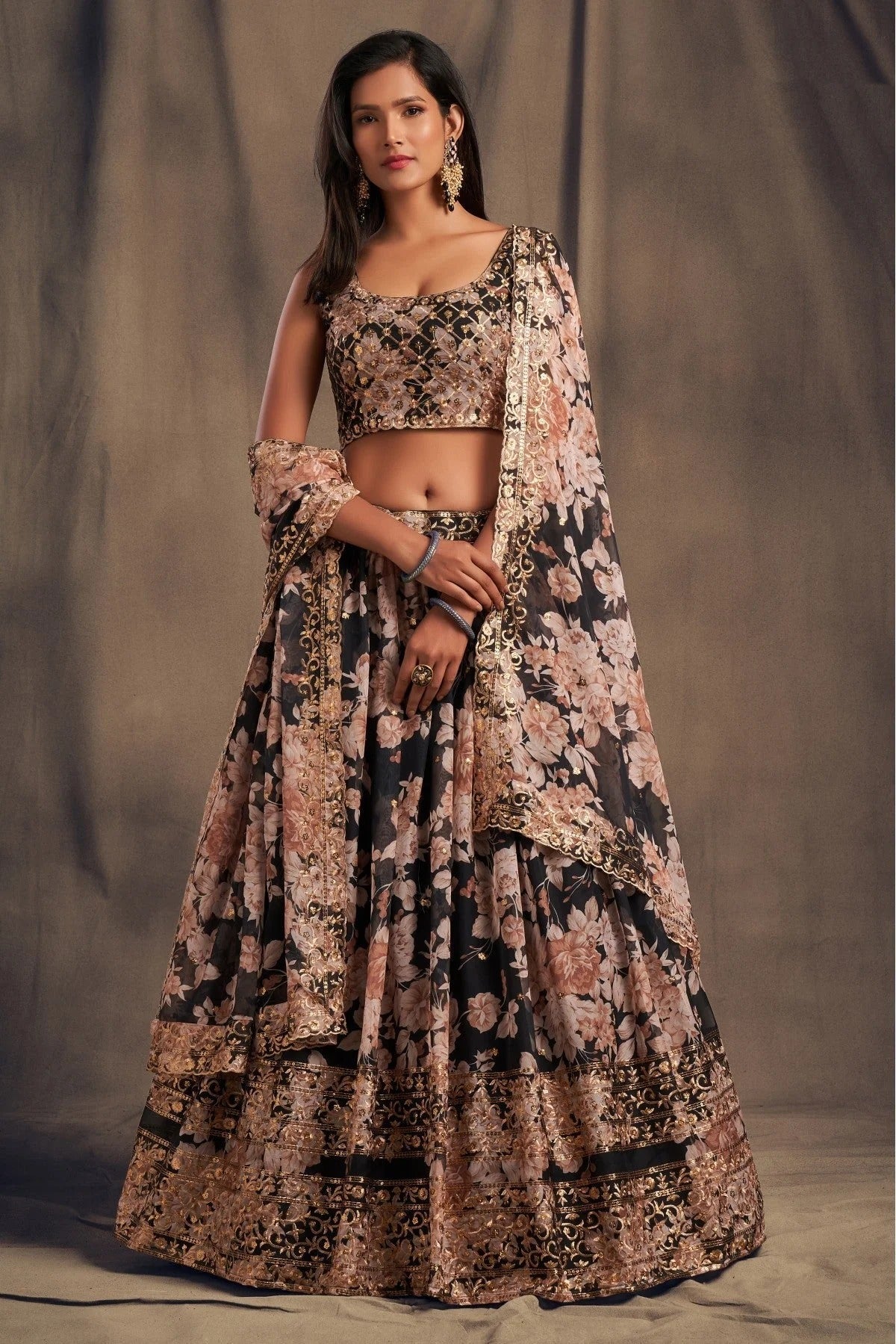 Black Colour Organza Lehenga Choli LC1010097