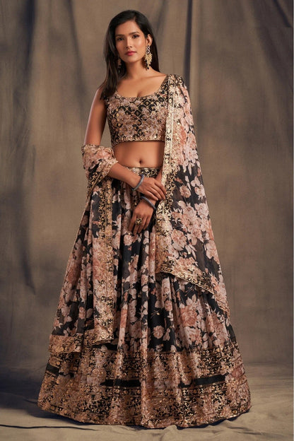 Black Colour Organza Lehenga Choli LC1010097