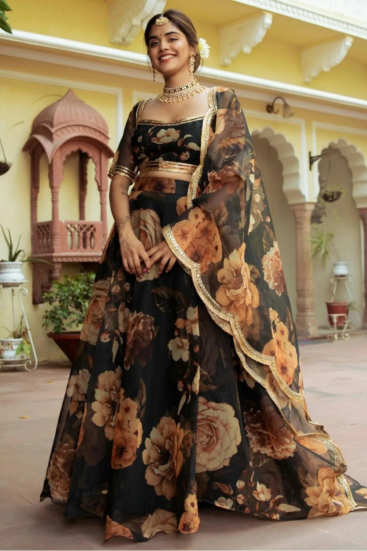 Black Colour Organza Lehenga Choli LC1010297