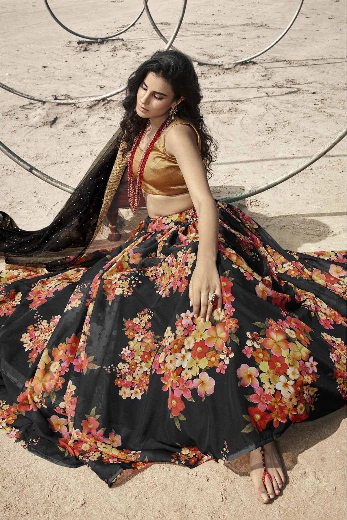 Black Colour Organza Printed Lehenga Choli LC1080631 A
