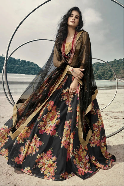 Black Colour Organza Printed Lehenga Choli LC1080631
