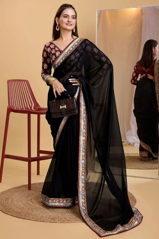 Black Colour Organza Saree SD1110238