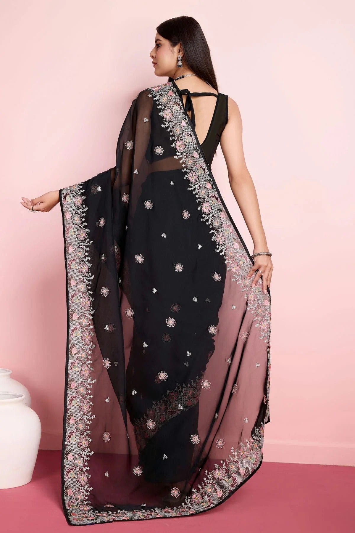 Black Colour Organza Saree SD1110466 A