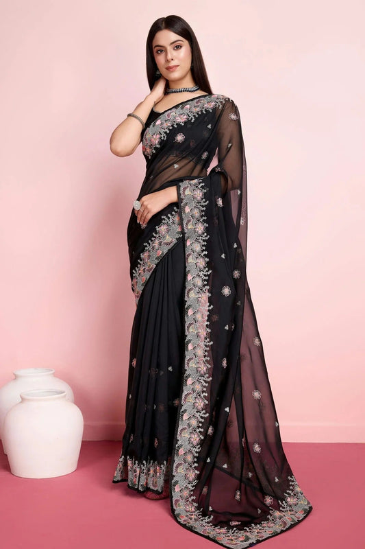 Black Colour Organza Saree SD1110466