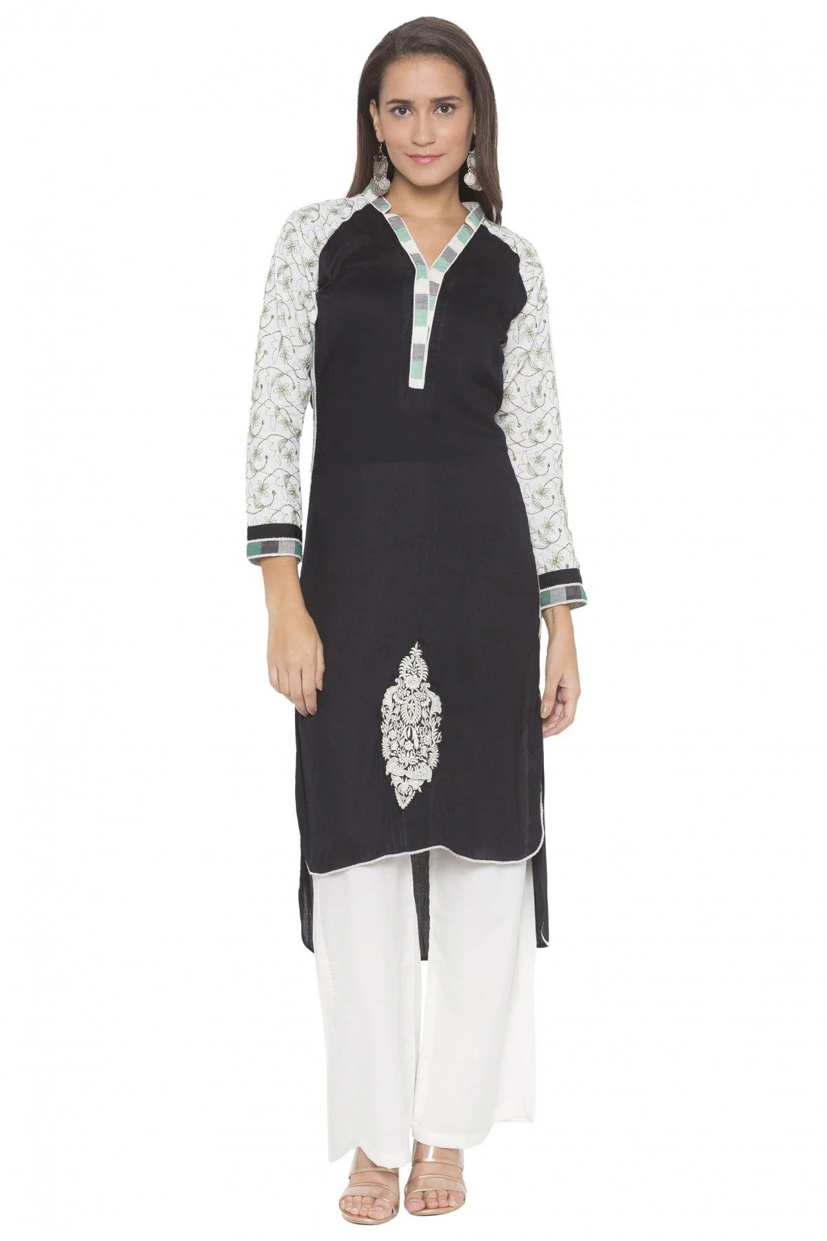 Black Colour Plus Size Cotton Embroidery Kurta Set KR1070525