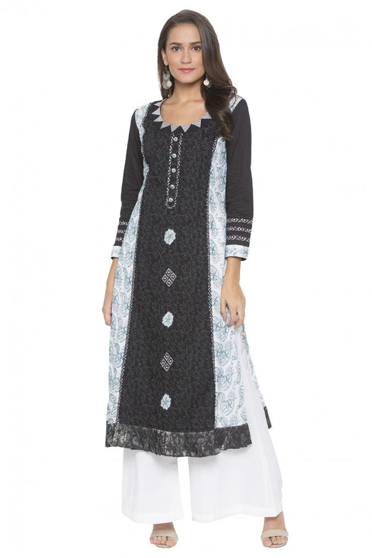 Black Colour Plus Size Cotton Embroidery Kurta Set KR1070530