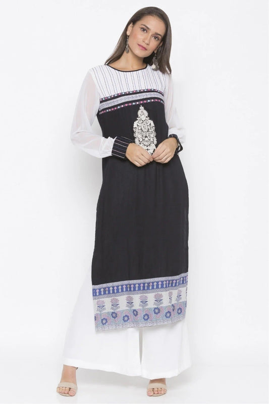 Black Colour Plus Size Cotton Embroidery Kurta Set KR1070543