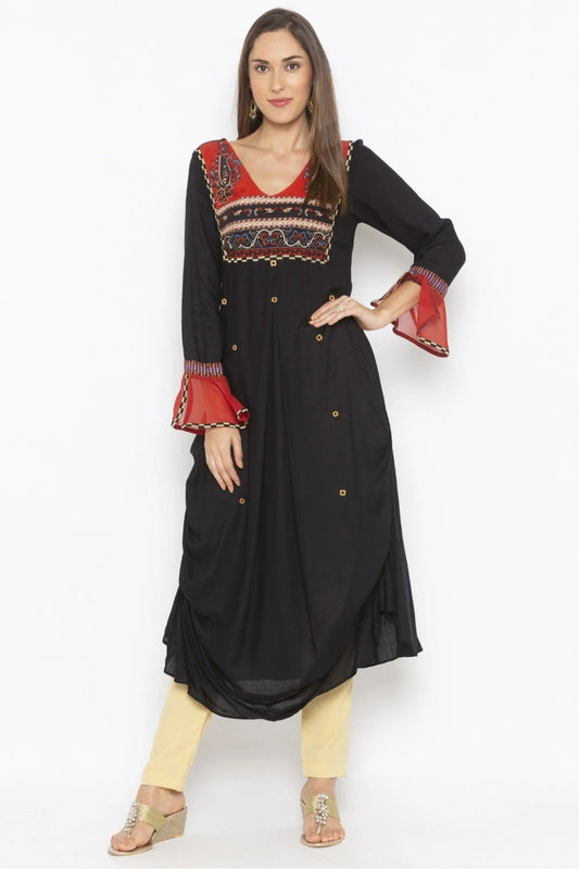 Black Colour Plus Size Cotton Embroidery Kurta Set KR1070547