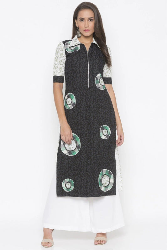 Black Colour Plus Size Cotton Embroidery Kurta Set KR1070548