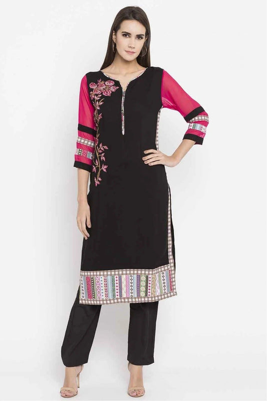 Black Colour Plus Size Cotton Embroidery Kurti KR1070445