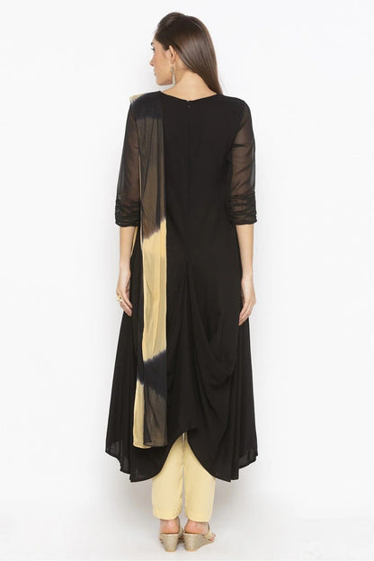 Black Colour Plus Size Cotton Embroidery Pant Style Suit BW1070313 A
