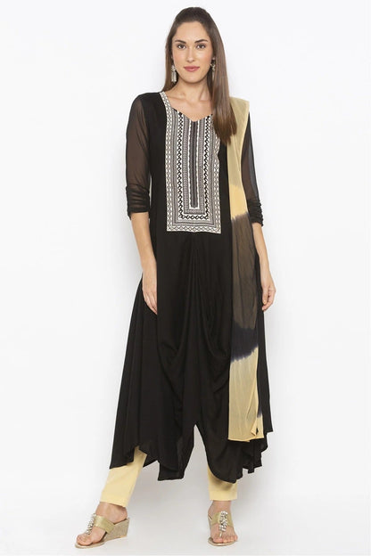 Black Colour Plus Size Cotton Embroidery Pant Style Suit BW1070313