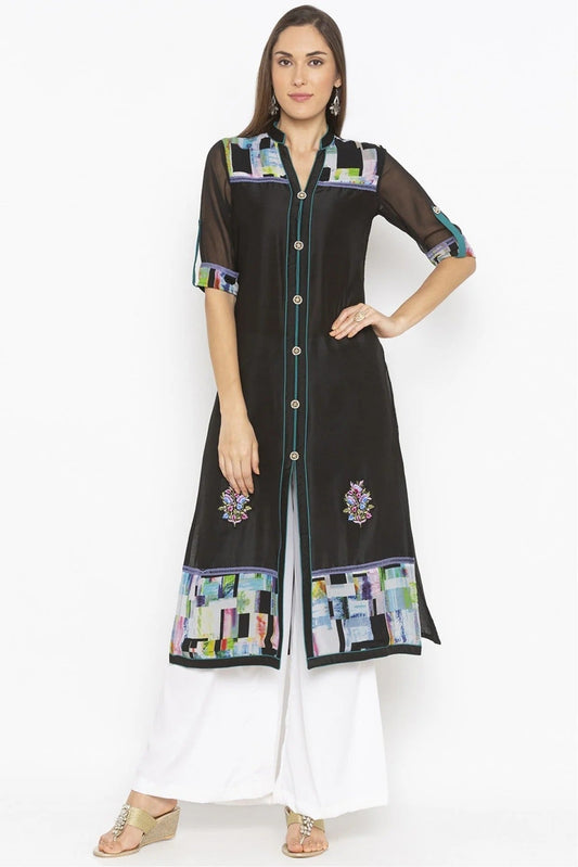 Black Colour Plus Size Crepe Embroidery Kurti KR1070631