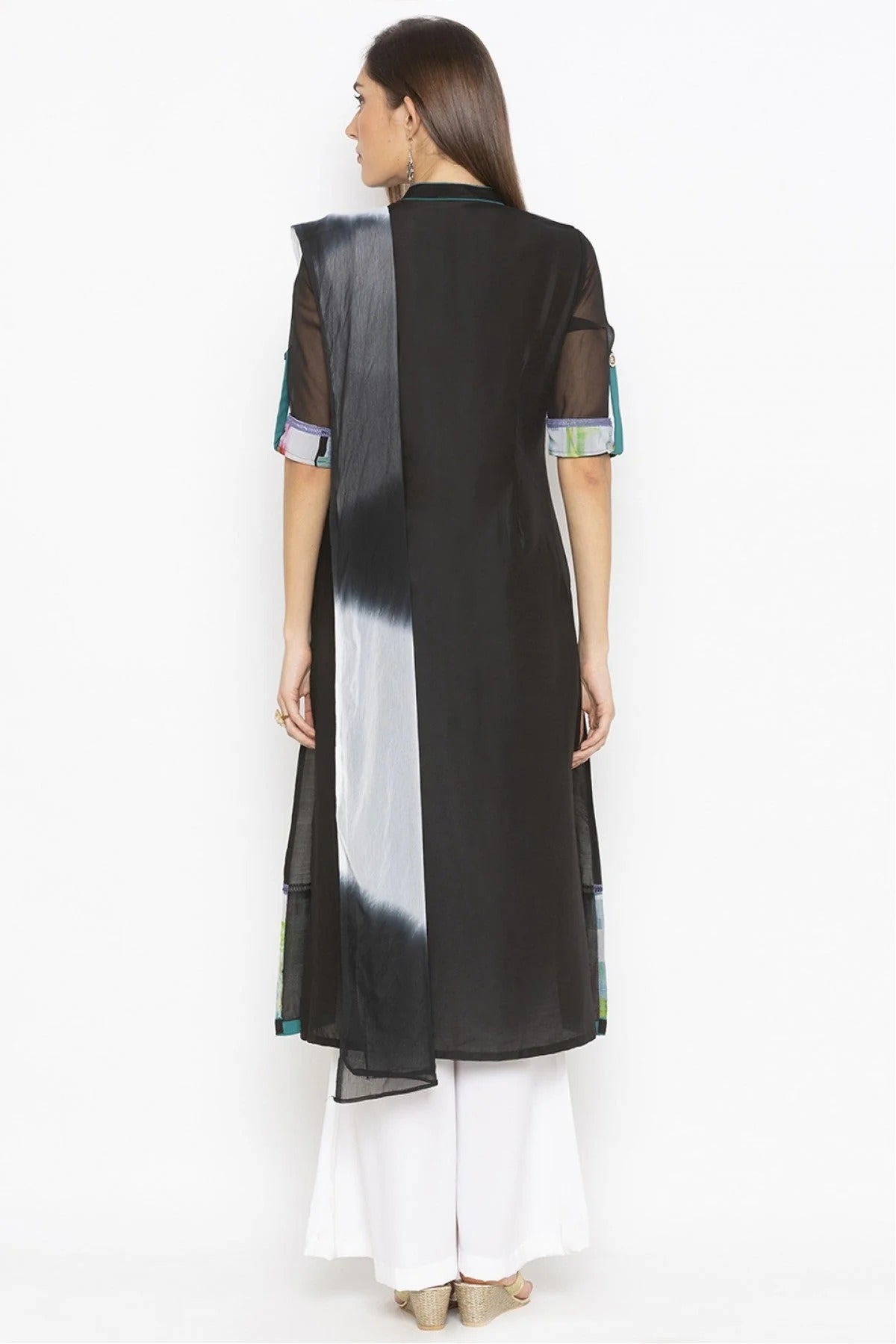 Black Colour Plus Size Crepe Embroidery Palazzo Pant Suit BW1070301 A