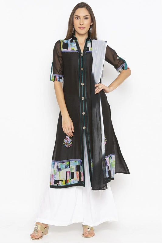 Black Colour Plus Size Crepe Embroidery Palazzo Pant Suit BW1070301