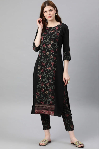 Black Colour Plus Size Crepe Kurta Set KR1060129