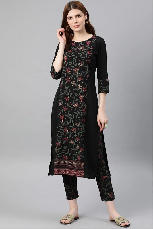 Black Colour Plus Size Crepe Kurta Set KR1060129