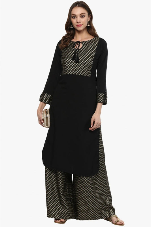 Black Colour Plus Size Crepe Straight Kurta With Palazzo KR1060006 A