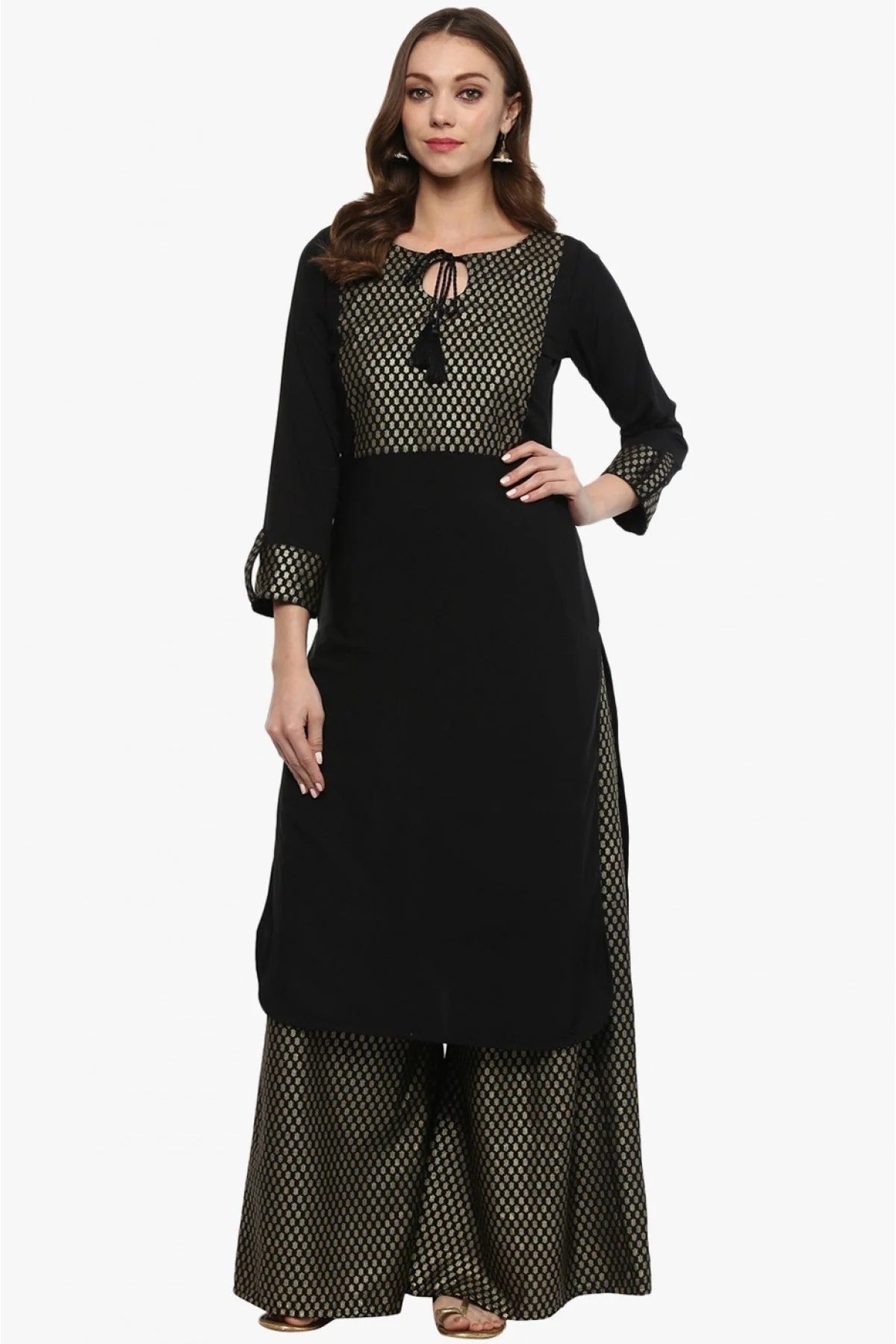 Black Colour Plus Size Crepe Straight Kurta With Palazzo KR1060006 B