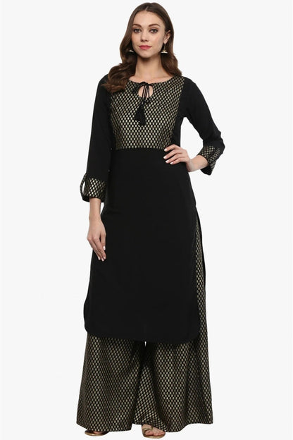 Black Colour Plus Size Crepe Straight Kurta With Palazzo KR1060006 B