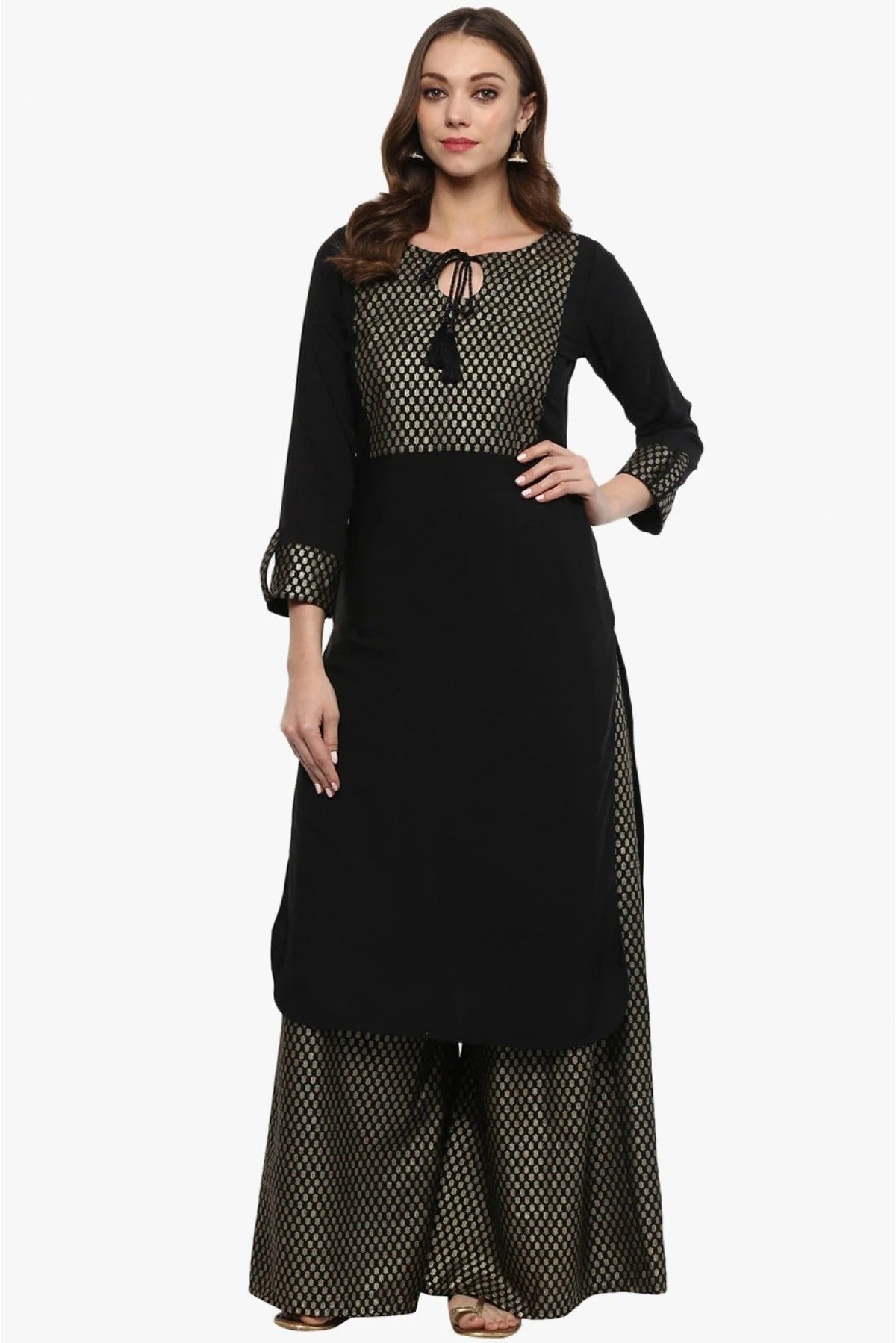 Black Colour Plus Size Crepe Straight Kurti KR1060202 A